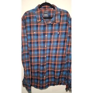 Prana Slim Fit Plaid Flannel Button Up Shirt Men's X-Large Blue Orange Outdoors